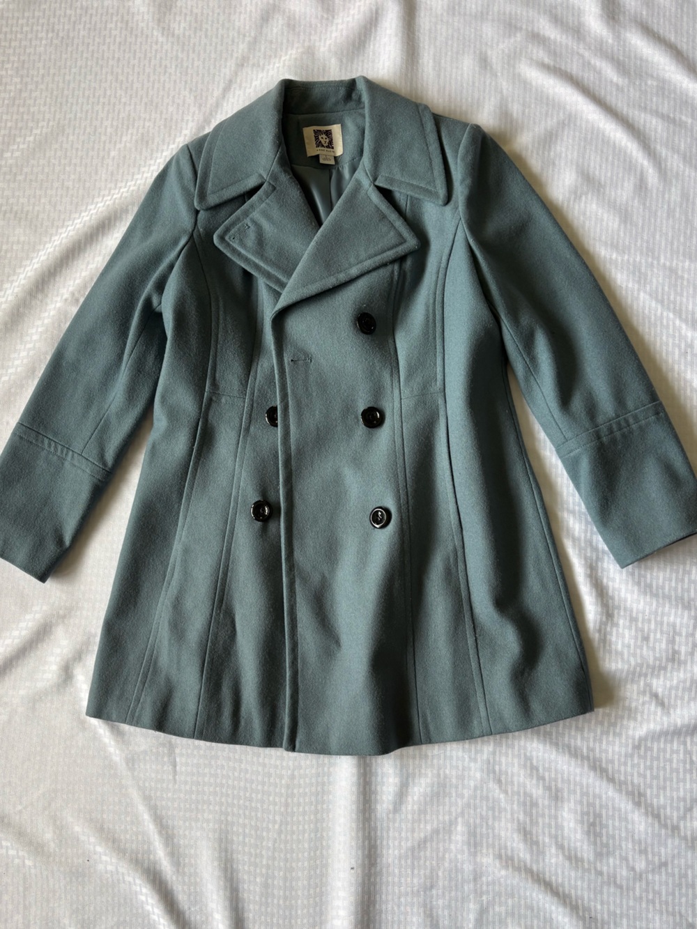 Anne Klein Double-Breasted Pea Coat in Slate Green